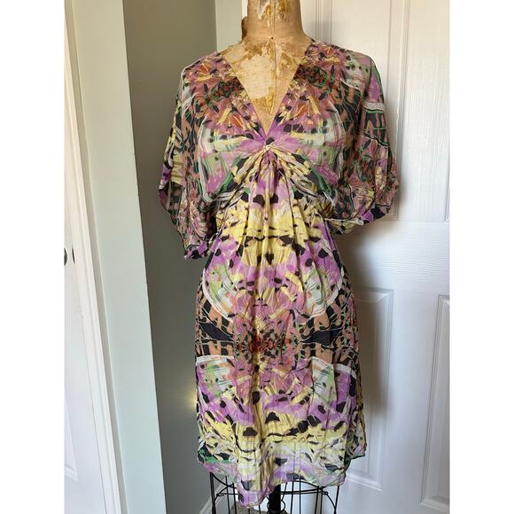 Anthropologie Leifsdottir 100% Silk Mini Dress butterfly bohemian sz 8 tie dye - Picture 2 of 14